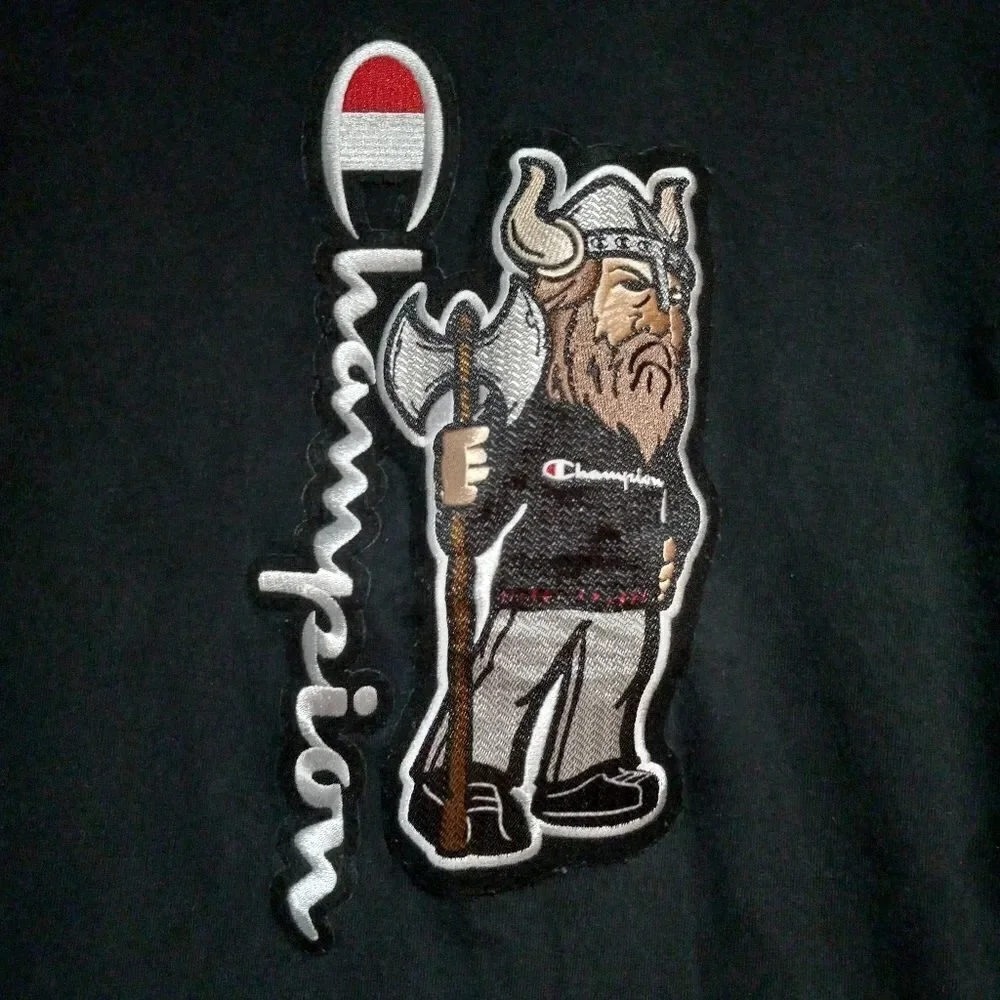 Vintage Champion Viking T-Shirt  Embroidered Patch Crewneck - Picture 2 of 6